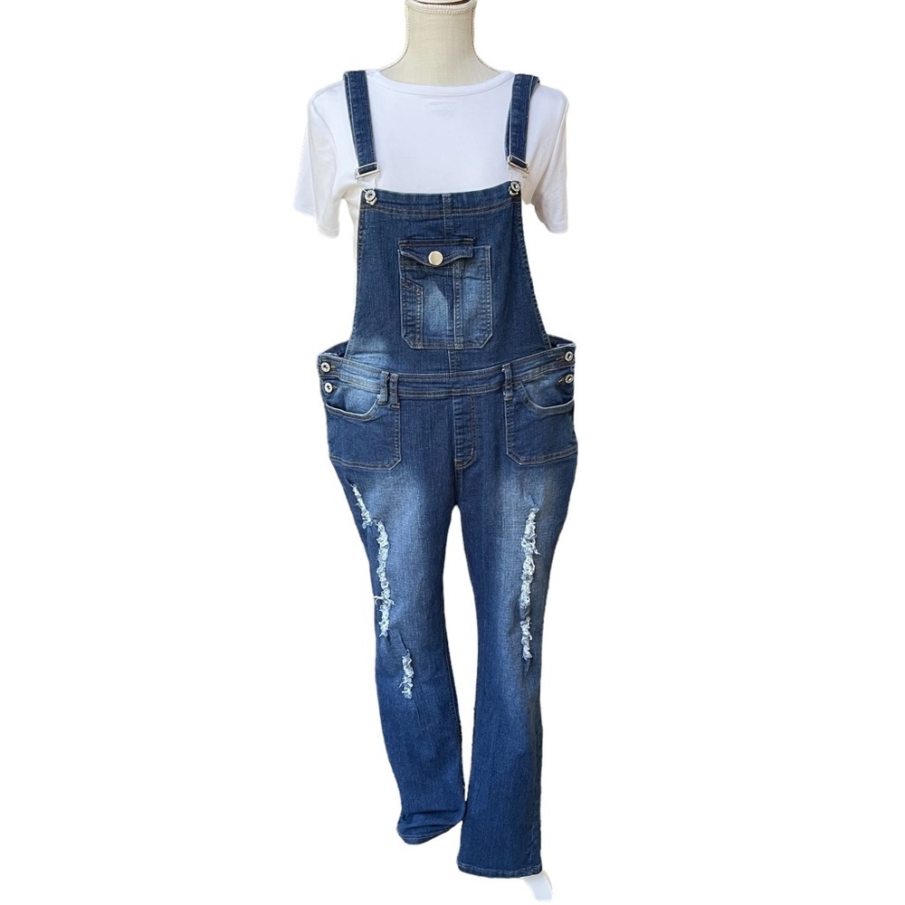 Be-Girl Basic Medium Idigo‎ Distressed Denim  Long Overalls Size: 2XL